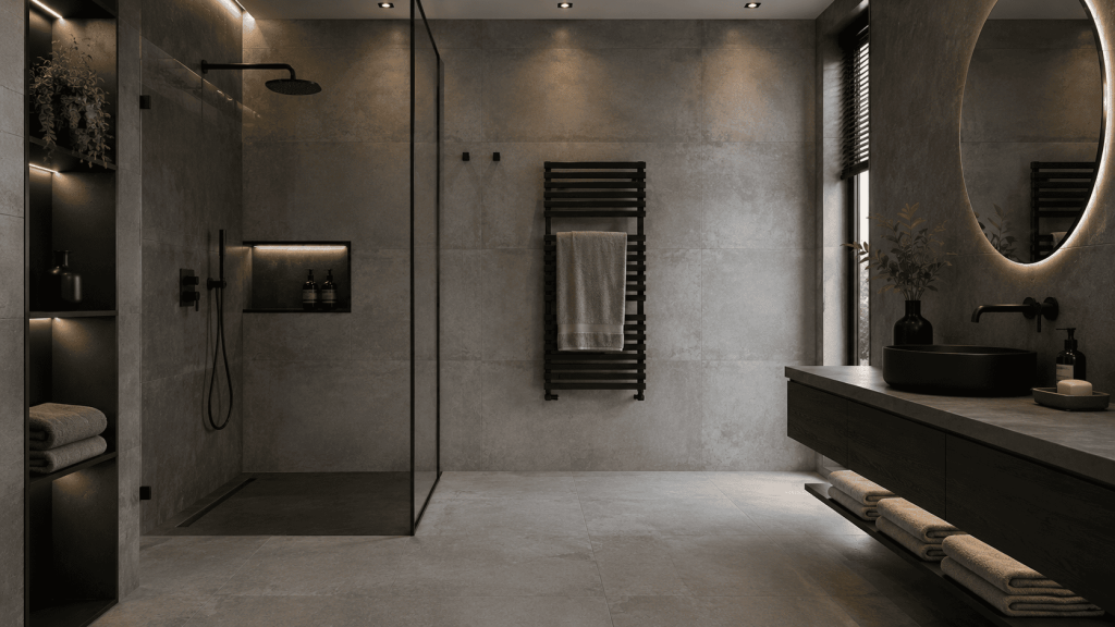 Moderne Badezimmer Fliesen: Ideen & Trends 5 Beton-Look – urban, cool, strukturiert