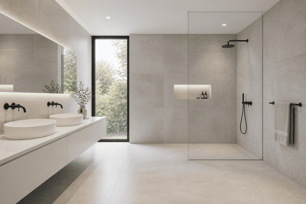 Badezimmer Fliesen Ideen: 10 moderne Designs für stilvolle Bäder 2 Großformatig & puristisch