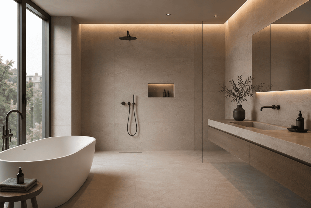 Moderne Badezimmer Fliesen Ideen für ein elegantes Zuhause 3 Großformatige-Fliesen-ab-60×60-cm