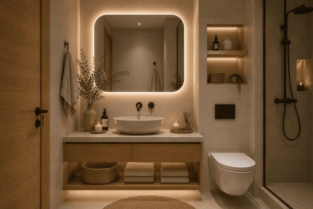 Kleine Badezimmer Ideen: Mit einem modernen LED Spiegel mehr Raum und Luxus schaffen 4 Japandi Badezimmer Ideen für kleine Räume