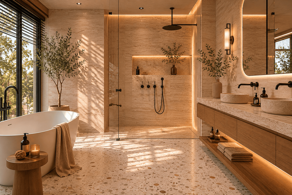 Moderne Badezimmer Fliesen Ideen für ein elegantes Zuhause 2 Naturstein-Optik-Terrazzo