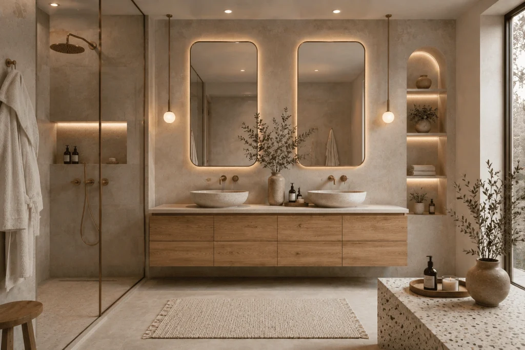 Farben & Materialien für moderne Badezimmer Deko Ideen