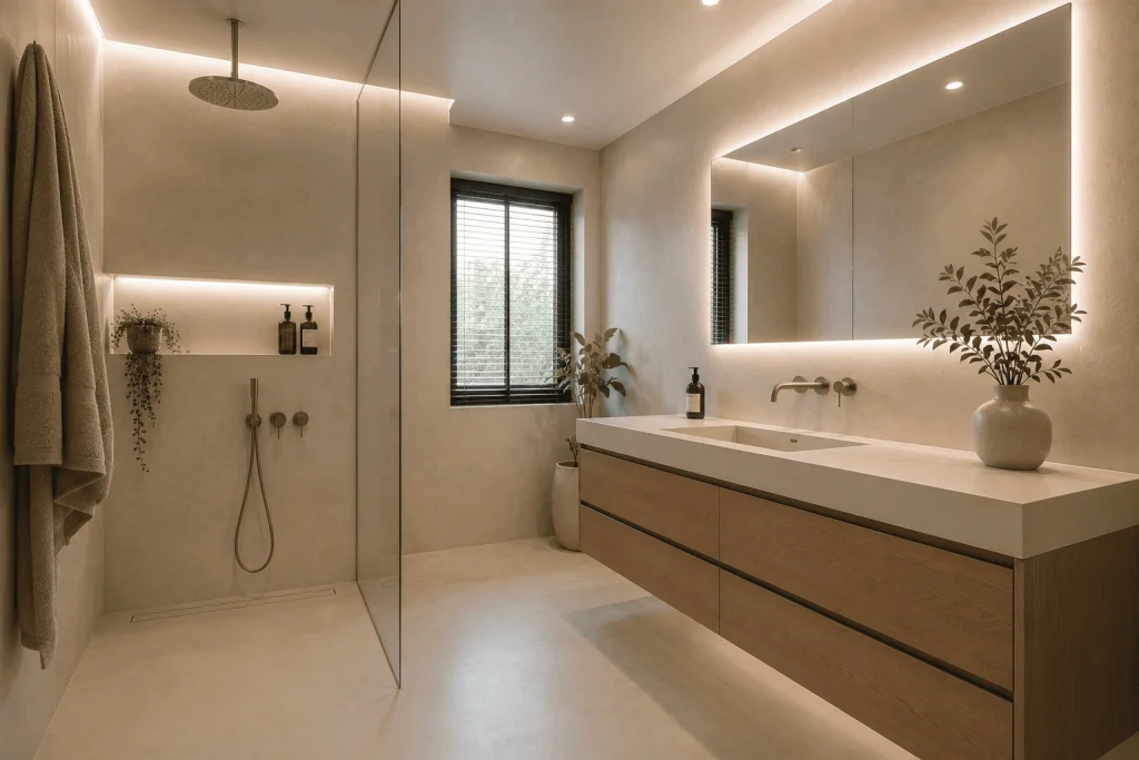 Badezimmer Fliesen: Kleines Bad optisch vergrößern 7 Fugenloses Badezimmer modern